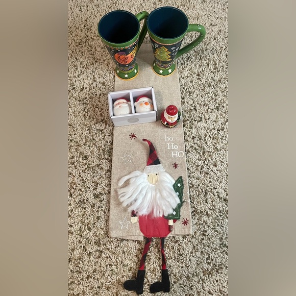 Christmas Holiday decor Bundle Mugs Mudpie Towel Salt Pepper, Santa Trinket Box - Picture 3 of 14